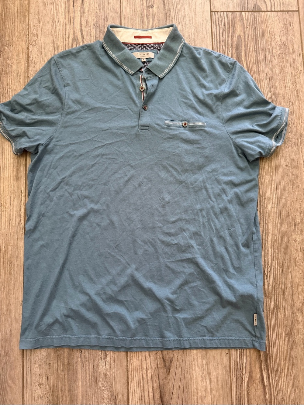 Ted Baker London Polo Shirt Size 5 XL Blue Cotton Blend Pocket Boomie